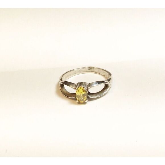 Ring, Sterling Silver Solitaire Ring, with Yellow CZ, NEW, Size 7, Handmade - Picture 2 of 7